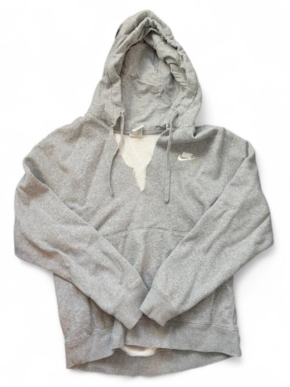 Grey Nike Hoodie with Open Neck Cut -  Womens Size Medium